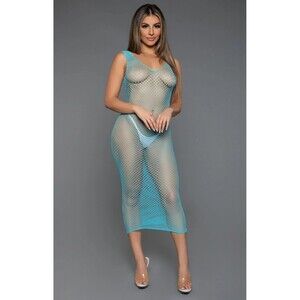 Be Wicked Teal Fishnet Midi Sleeveless Bodycon Dress, One Size